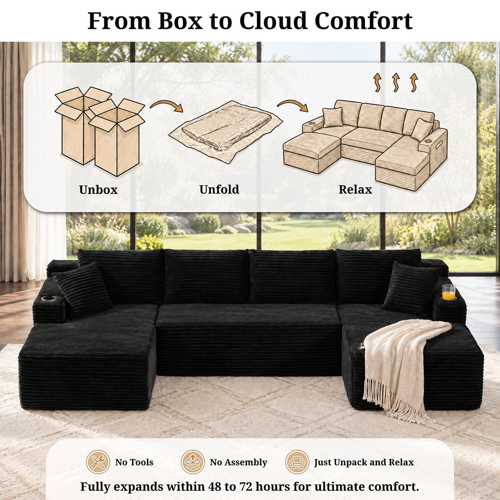 125" Cloud Sectional Boneless Couch for Living Room, Modular U Shaped Sofa