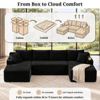 125" Cloud Sectional Boneless Couch for Living Room, Modular U Shaped Sofa