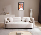 102'' Modern Minimalist Curved Lounge Sofa Oversized Teddy Velvet Fabric Upholstered 5-Seater Comfortable Half-Moon Sofa with 4 Cushions for Offices, Apartments and Living Rooms (Brown + Boucle)