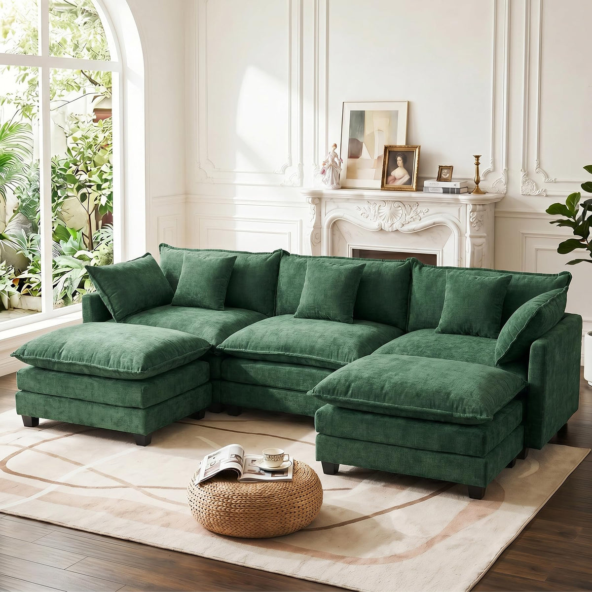 114" V‑Shaped Cloud Modular Sectional Sofa Couch, Chenille Corner Design