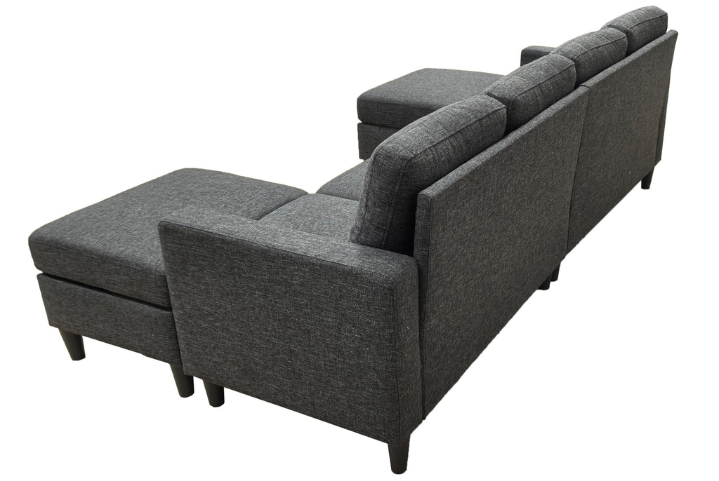 Tidyard Linen Upholstered Modular Sectional Sofa with 2 Ottomans, Grayish Black, Tall Legs, Easy Assembly, No Tools Required
