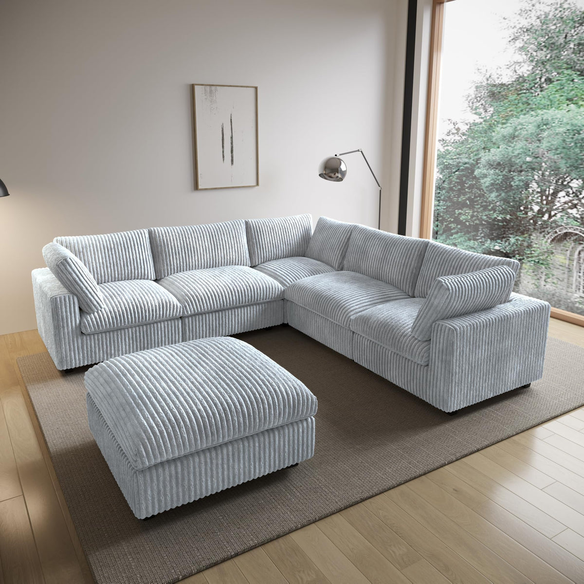 WJShome Cloud Couch Modular Sectional Sofa,118" Oversized V Shaped Sofa with Storage Ottoman for Living Room,Plush 6 Seater Convertible Sectional Couch,Covers Washable&Replaceable,Black