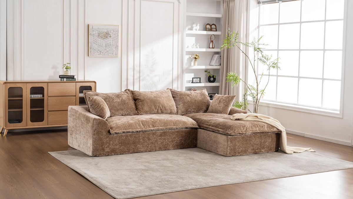 103" Cloud Sectional Couch with L Shape Chaise, Boneless Modular Large Segment Sofa for Living Room, No Assembly Required(Brown)