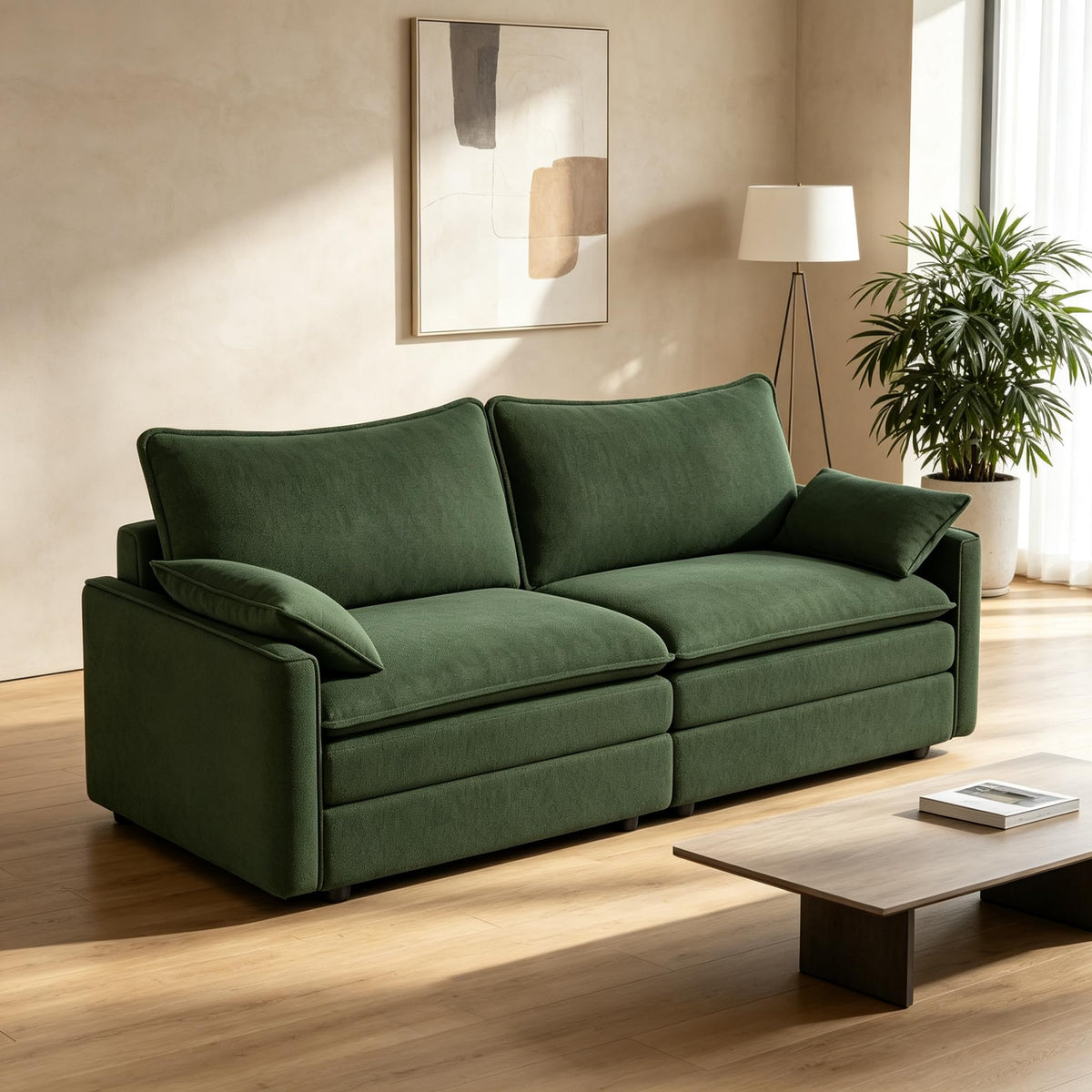 Vesgantti 74" Deep Seat Loveseat Sofa, Small Cloud Couch Sectional, Green