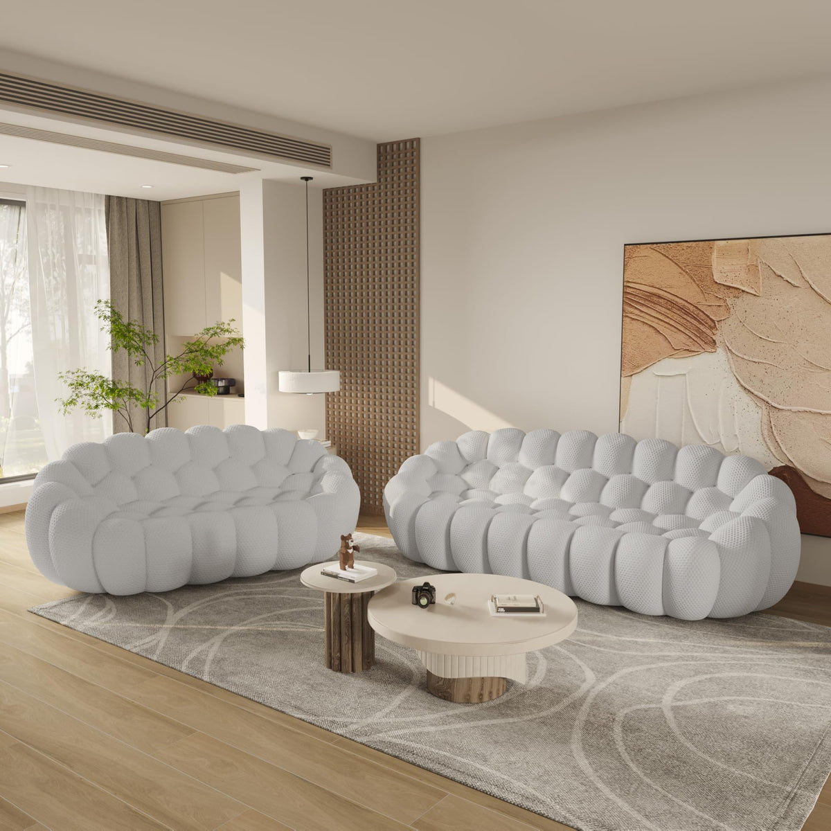 WJShome Modern Bubble Sofa Couch, 79.53" Curved Sofas for Living Room, Boneless Large Bean Bag Chair,Deep Seat Floor Sofas Chair Lounge 3 Seater for Home,Orange