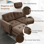 110.6" Velvet Sectional Sofa Couch with Chaise Lounge & Ottoman for Living Room, Modern Contemporary L-Shaped 4-Seat Tufted Sofa Couch for Apartment Office, Strong Metal Leg, Brown