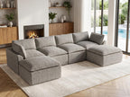 108" Corduroy Modular Sectional Sofa with Ottoman, Boneless Cloud Couch for Living Room, Convertible L-Shape Extra Deep Seat Floor Sofa, Dark Grey