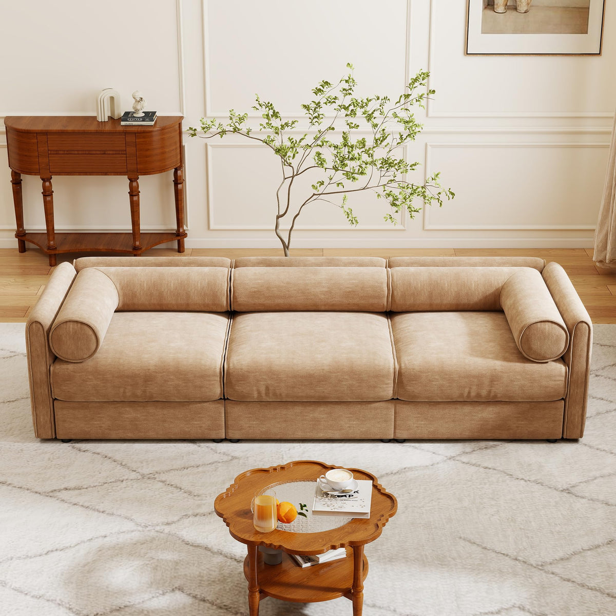 109'' Modular Sectional Sofa, Oversized 4 Seat L Shaped Couch with Storage Ottoman, Extra Deep Seat, Modern Comfy Convertible Chenille Sofa with Chaise, Lounge Couches for Living Room, Camel