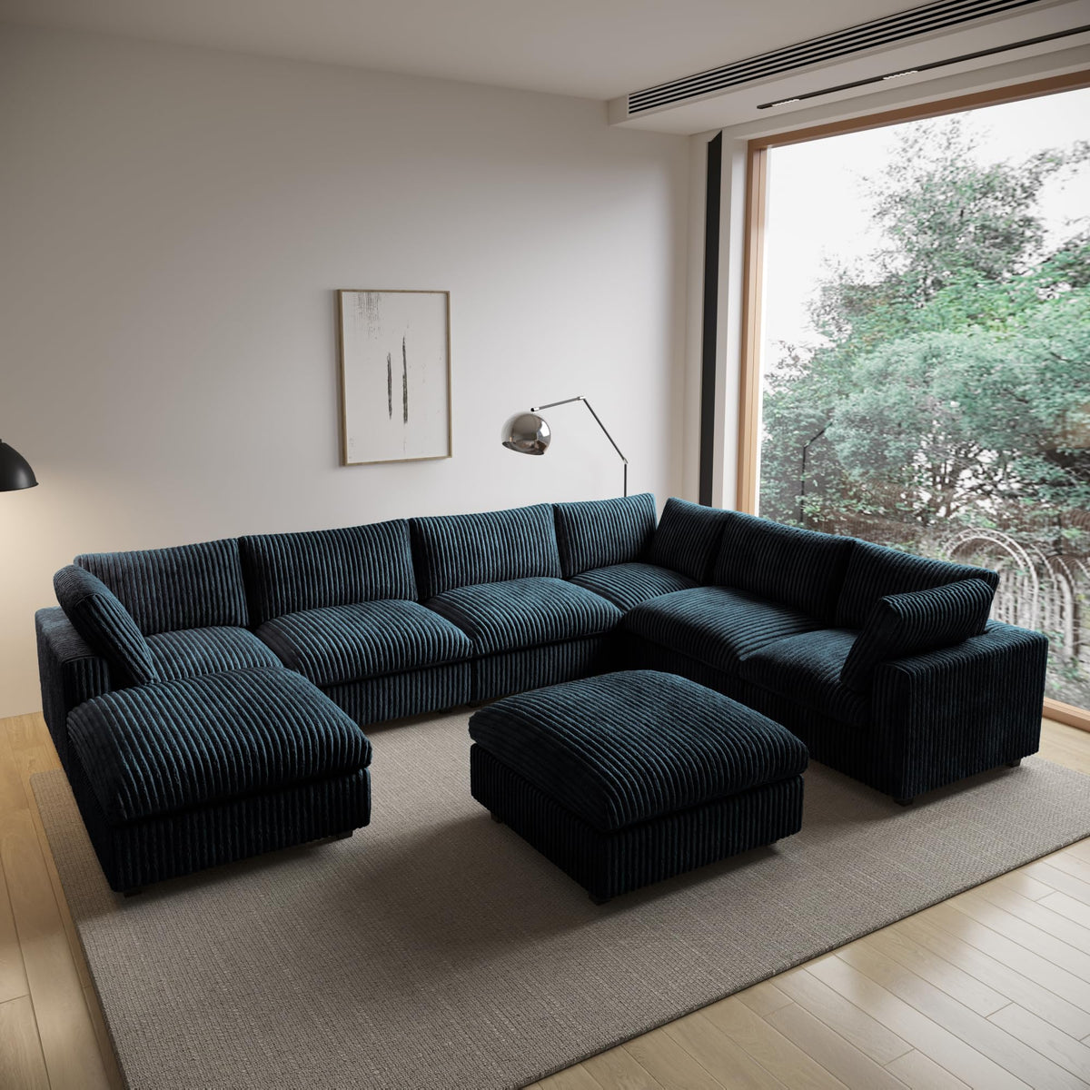 WJShome Cloud Couch Modular Sectional Sofa,118" Oversized V Shaped Sofa with Storage Ottoman for Living Room,Plush 6 Seater Convertible Sectional Couch,Covers Washable&Replaceable,Black