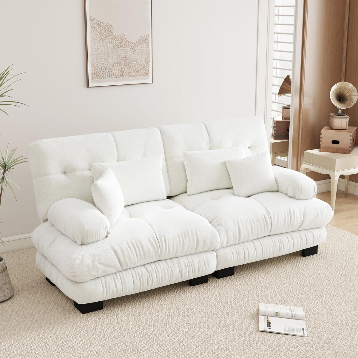 Velvet Modular Sectional Sofa,130" W Oversized U Shape Cloud Couch with 2 Ottomans,Free Combined 3 Seater Comfy Sofa with Bolster Armrest Pillows,Green for Living Room