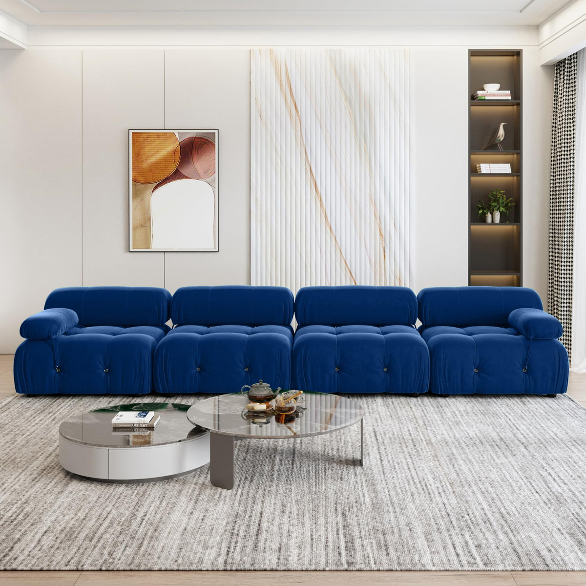 104" Bubble Couch Velvet Modular Sectional Sofa, Oversized L Shaped Couches for Living Room, Comfy Cloud Couch, 3-Seater Deep Seat Sofa Green