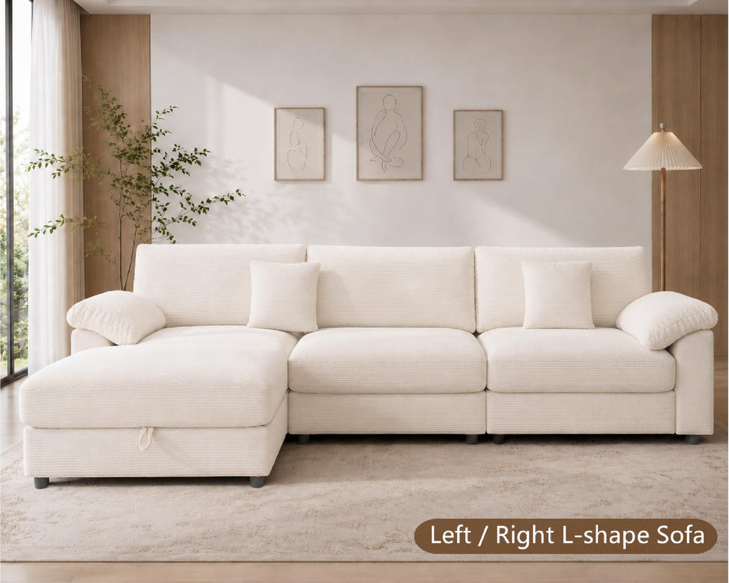 116" Oversized Modular Sectional Sofa with Gas-lift Storage Ottoman L-shape