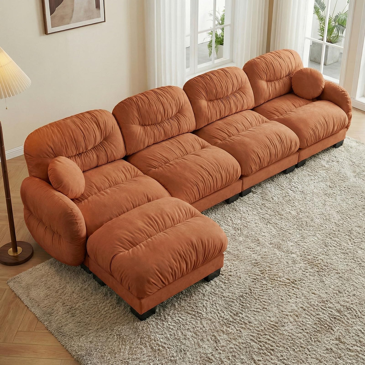 116" U Sectional Couches for Living Room, 3 Seater Modular Couch with 2 Ottoman, Cloud Sofa with Soft Chenille Fabric, High-Density Foam Cushion, Living Room Furniture, Beige