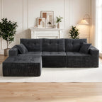 113" Boneless Modular Sectional Sofa, L-Shape Couch, 4-Seat Gray Corduroy