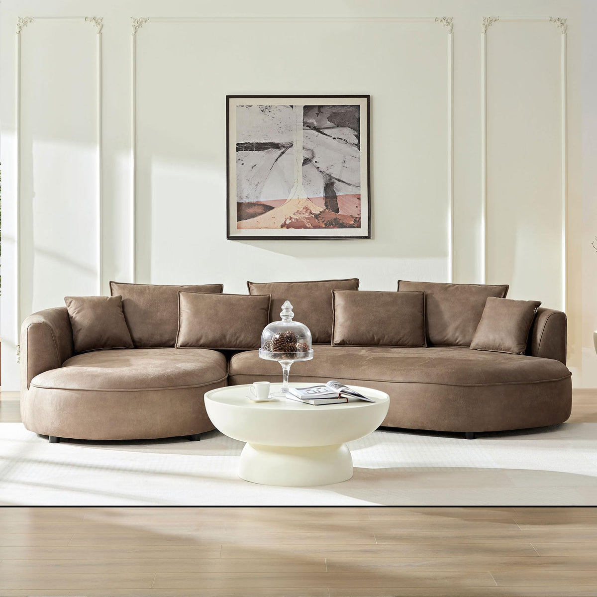 125-Inch Beige Boucle Sectional Sofa, 5 Seats, Left-Facing Chaise