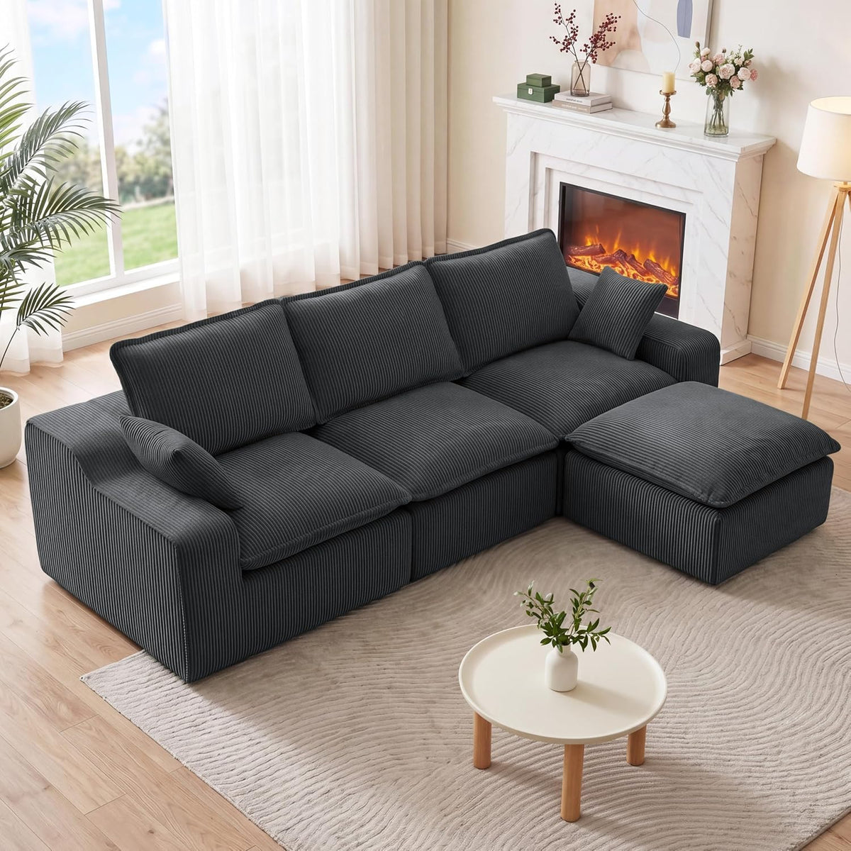Vipbear 107" Modular Sectional Sofa with Ottoman, Free Assemble