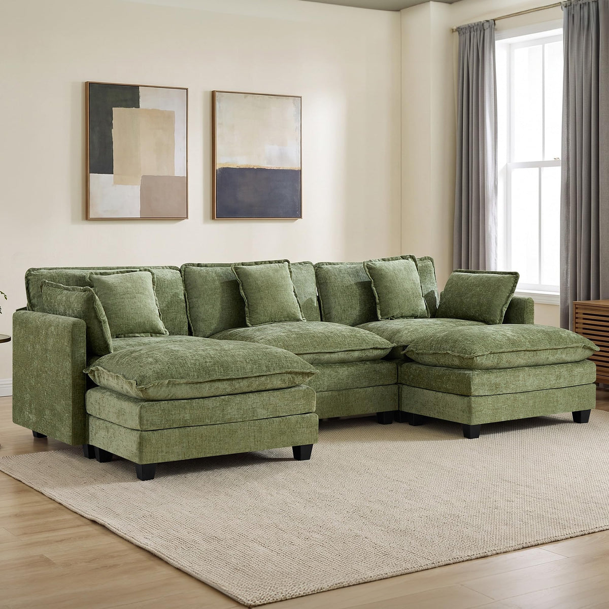 113" V-Shaped Cloud Couch, Modular Sectional for Living Room, Light Grey