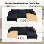 114" Cloud Sectional Couch with L-Shape Reversible Chaise, Modern Corduroy L Shaped Couch with 2 Pillows & Storage Armrests, 4 Seater Sectional Couches for Living Room, Plush Corduroy, Black