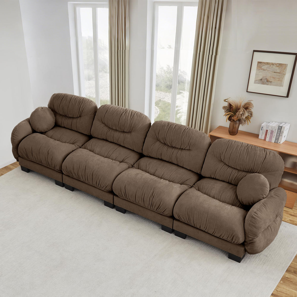 102 Inch Modular L-Shaped Sofa with Storage, Black Linen Fabric Sectional