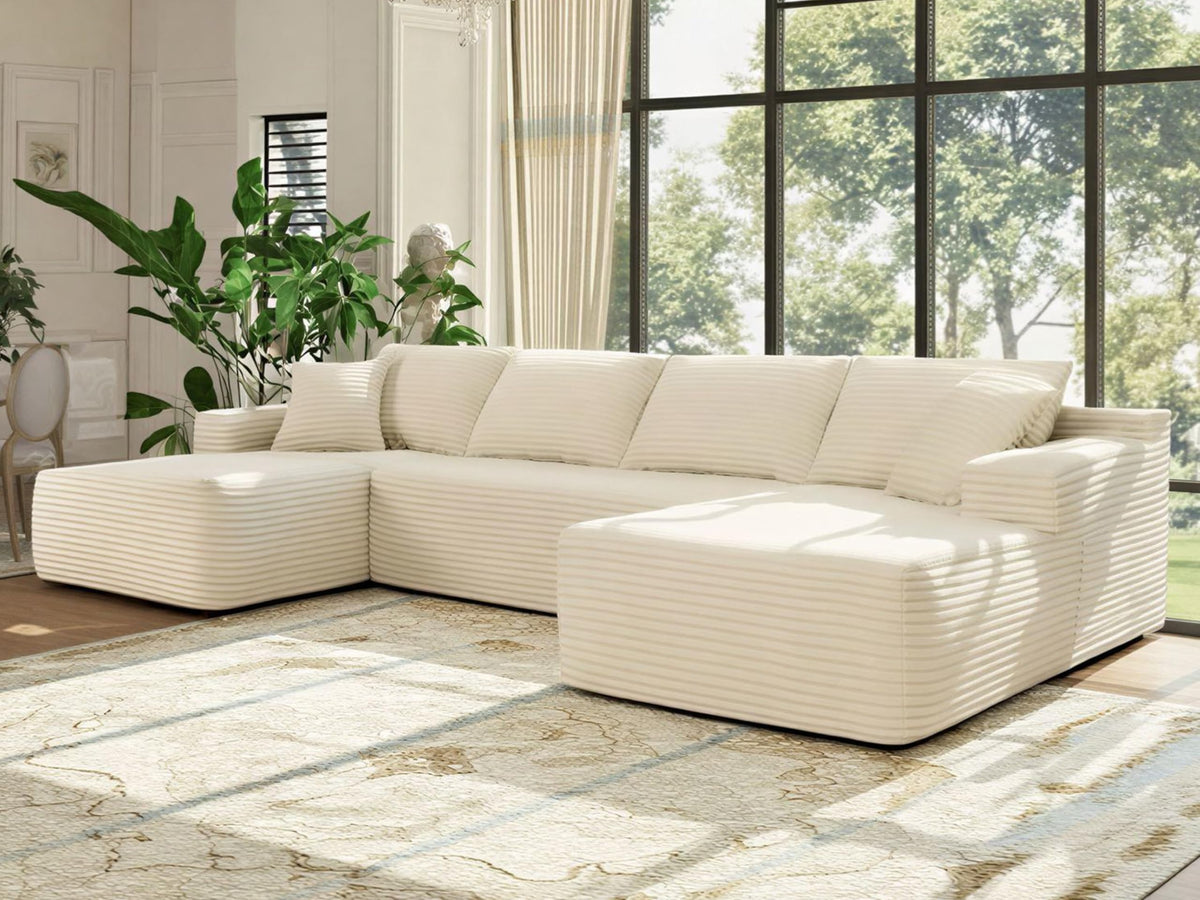 THSUPER Beige 134'' Oversized U Shaped Sectional Boneless Couches