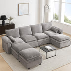 130" Modular Sectional Sofa with Storage, Premium Chenille Cloud Couch with Movable Ottomans, 1200lbs Heavy Duty Deep Seat Sectional, High-Density Foam (Light Gray, 4 Seater & 4 Ottoman)