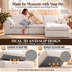 108" Boneless Cloud Couch, Modular L-Shaped Sectional with Ottoman, Beige