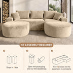 107" U-Shaped Modular Boneless Sectional Sofa with Curved 2 Ottomans, Camel