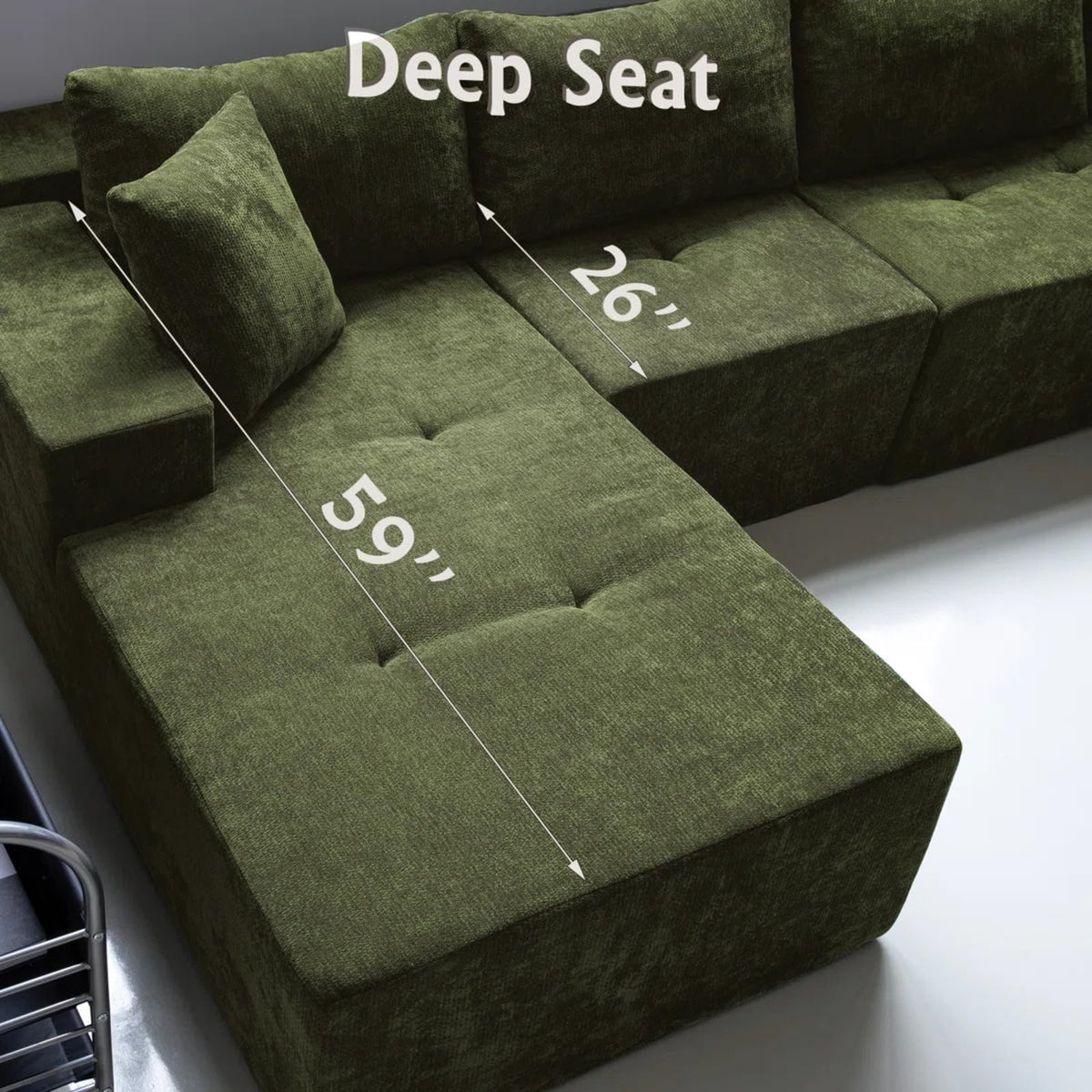 132‘’ Boneless Couch Modular Sectional Sofa – Cloud-Style Deep Seat Floor Couch with Right Facing Chaise, Oversized Memory Foam Sectional Couches for Living Room, No-Assembly -with Ottoman