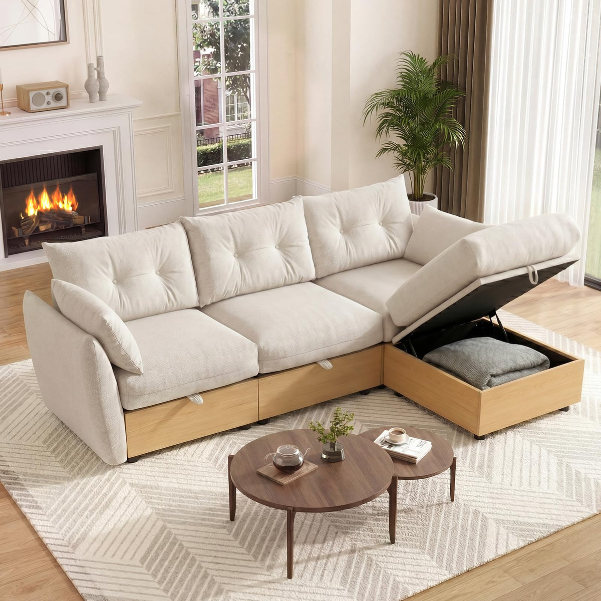 120'' U/V Shaped Cloud Couch Modular Sectional Sofa with Storage