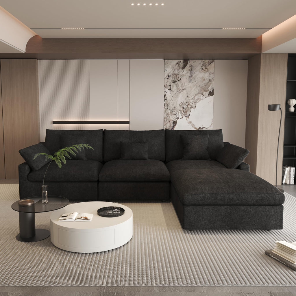 WJShome Cloud Modular Sectional Sofa Couch for Livingroom,119inch Down Filled L Shaped Couch with Wide Seat,Convertible Sectional Sofa with Ottoman,Covers Washable&Replaceable,Black