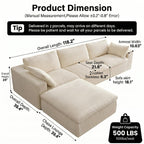118.2" L‑Shape Modular Cloud Sectional Sofa, 3‑Seater Couch with Ottoman