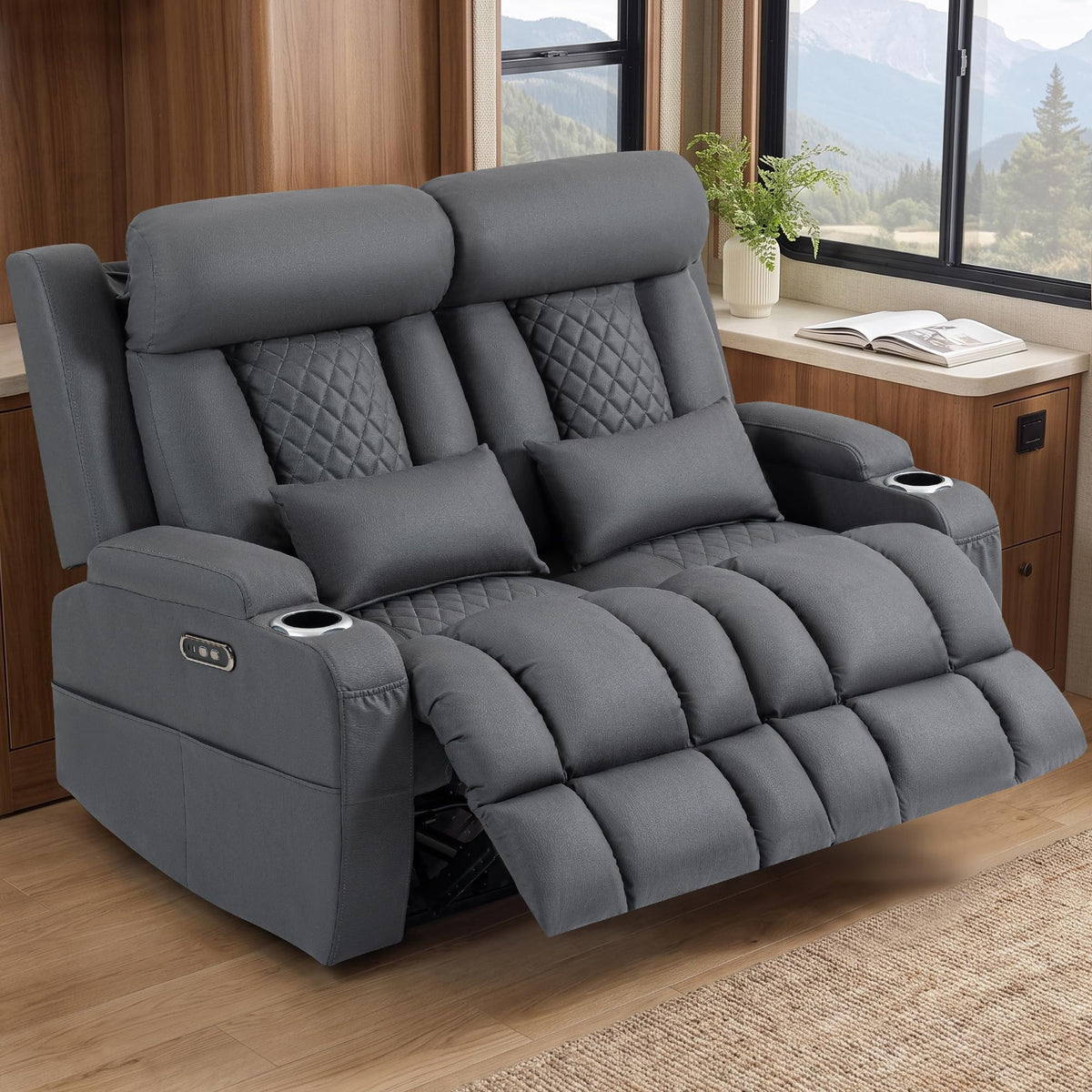 Wall Hugger Power Reclining Sofa w/ Adjustable Headrest, Gray