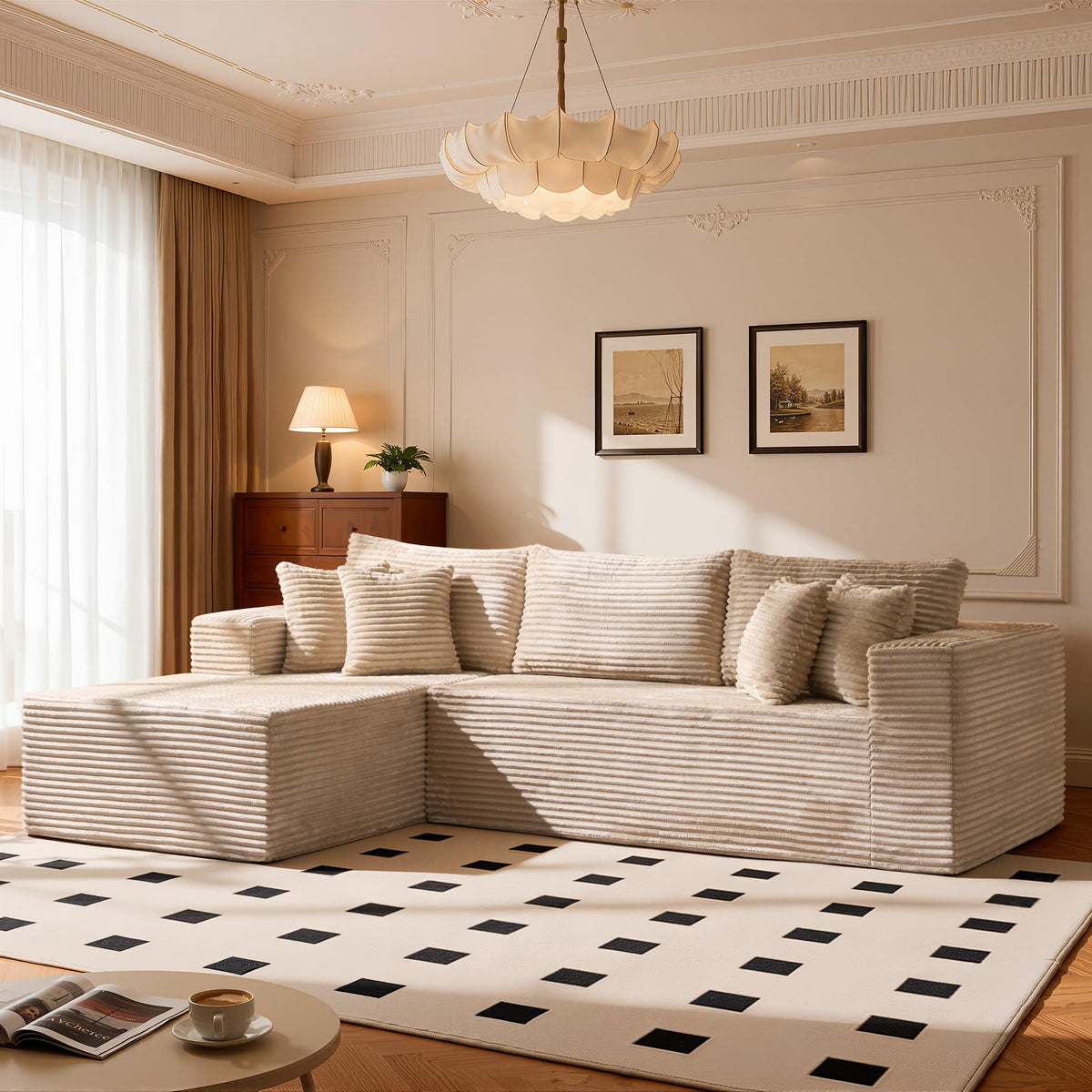 108" Modular Cloud Sofa, High-Density Foam Sectional Couch, Oversized Convertible U-Shaped Sofa Bed with Plush Fabric, Deep Seats, Wide Armrests, Boneless Couches for Living Room, Beige