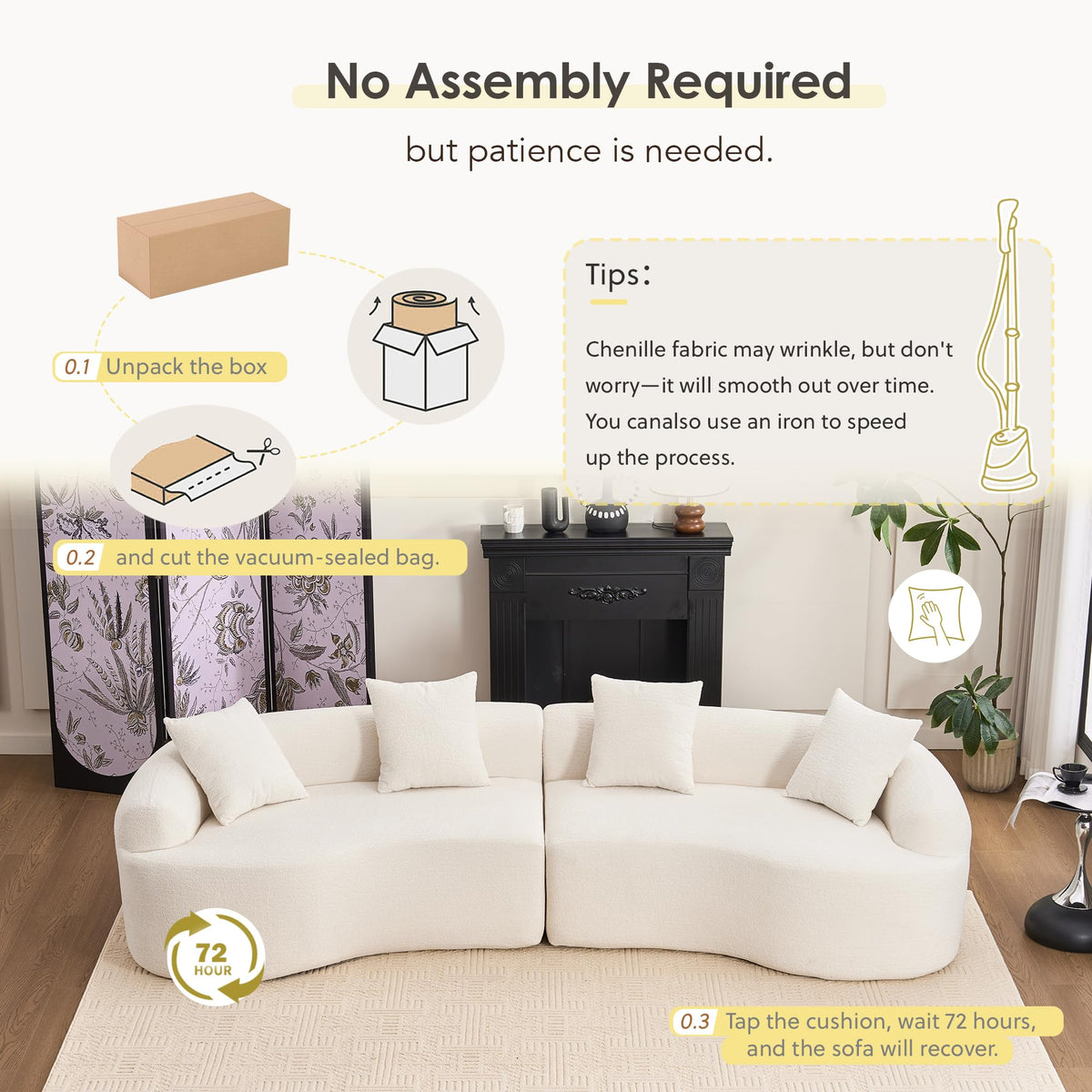 110-inch L-Shaped Luxurious Modern Contoured Curved-Back Sofa, a Seamless Boneless Design with Curved Silhouette, Ideal for Apartment, Living Room use, No Assembly