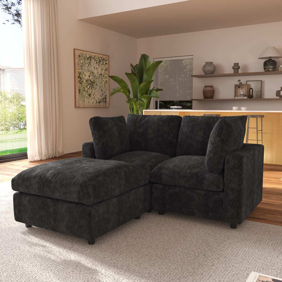 120" Cloud Couch Chenille Sectional Sofa for Livingroom Beige