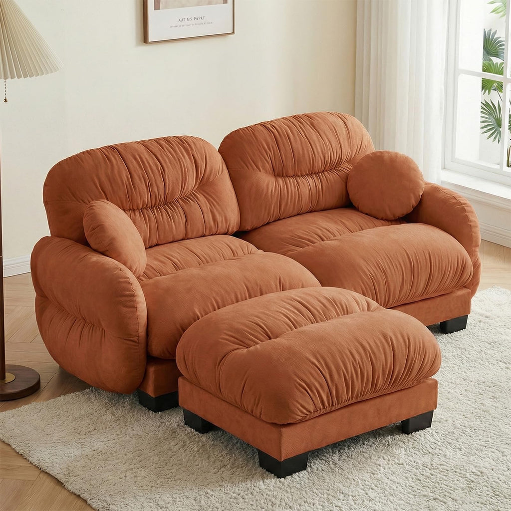 116" U Sectional Couches for Living Room, 3 Seater Modular Couch with 2 Ottoman, Cloud Sofa with Soft Chenille Fabric, High-Density Foam Cushion, Living Room Furniture, Beige