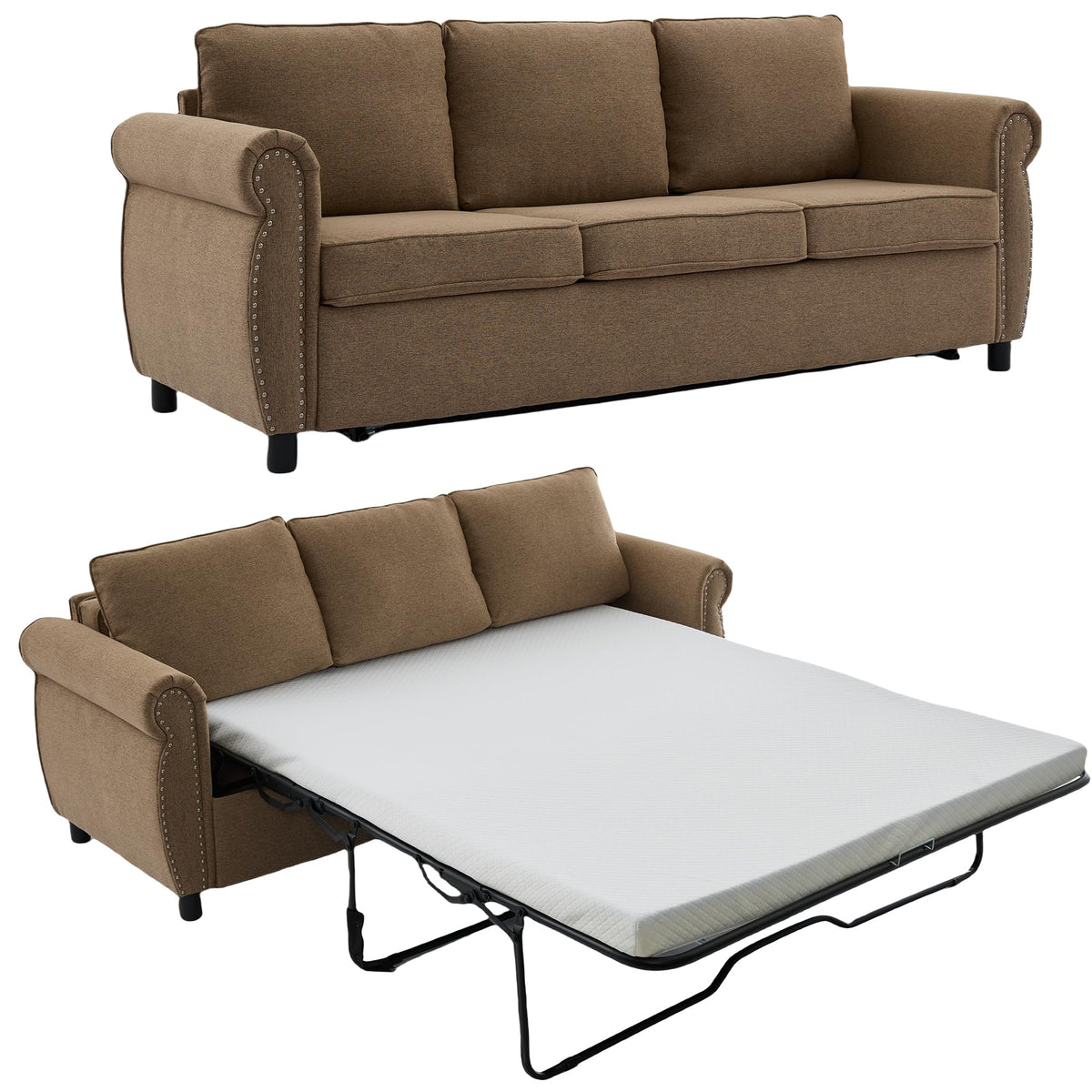 106.5" Pull Out Sofa Bed,L Shaped Modular 4 Seater Couch,2-in-1 Sleeper Sofa,Wireless Charging, USB Charging Ports,Memory Foam Mattress,Storage Space