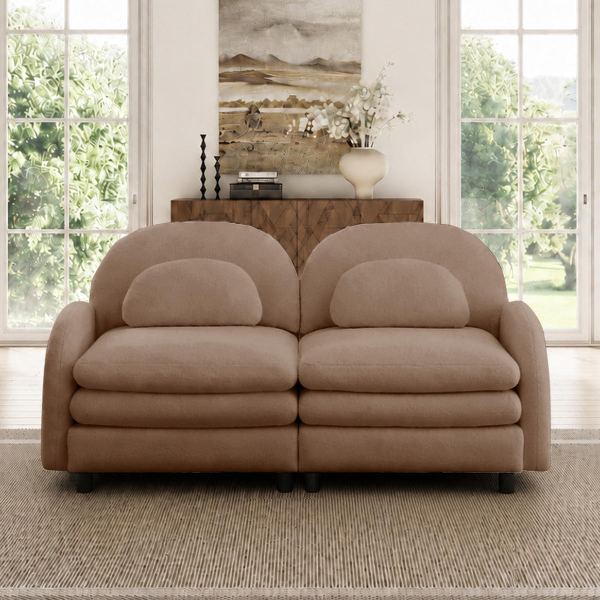 129.1" Modular Sectional Couch, Teddy Fleece Fabric, Orange