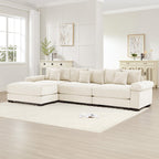 130" Oversized Modular 3-Seater Sectional Sofa, Cloud Corduroy Fabric with Extra-Thick Armrests, Ergonomic Deep Seat Couch for Living Room, Easy Assembly Sofas for Living Room(Cream)