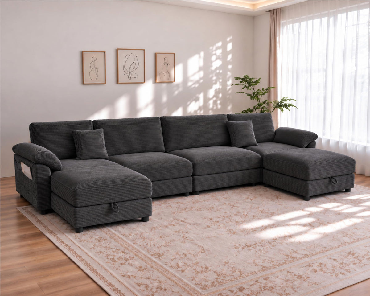 116" Oversized Modular Sectional Sofa with Gas-lift Storage Ottoman L-shape