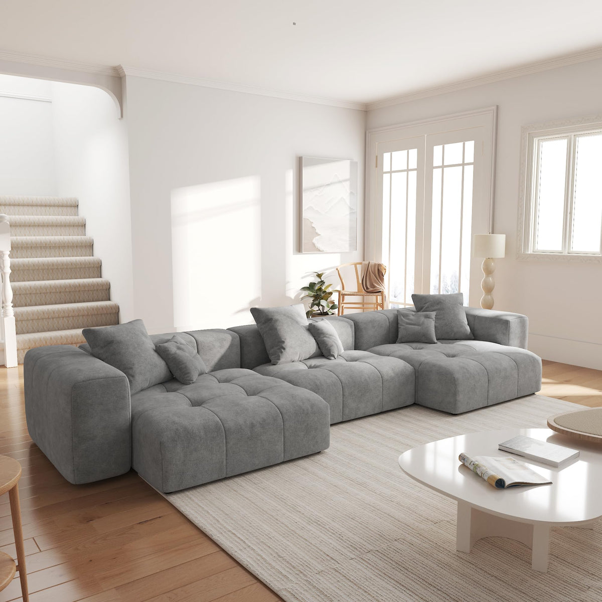 104.8" Modular Cloud Loveseat with Extra Wide & Deep Seats, Oversized 2-Seater Mid-Century Modern Couch for Living Room, Linen