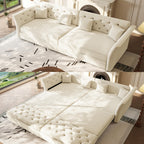100'' Sleeper Sofa Bed California King, Velvet Chesterfield Couch, Beige