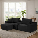 111" L Shape Boneless Couch with Cup Holders & USB Ports, 3 Seater Sectional Modular Couch with Storage Ottoman, Compressed Sofa Boneless Loveseat with for Living Room & Apartment, Jet Black