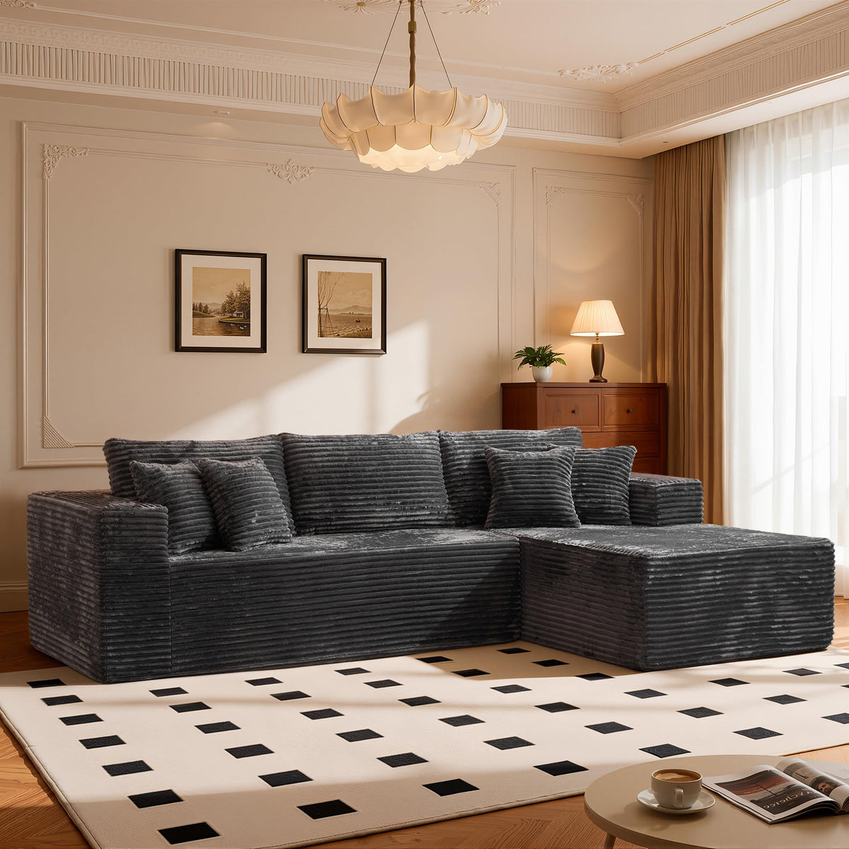108" Modular Cloud Sofa, High-Density Foam Sectional Couch, Oversized Convertible U-Shaped Sofa Bed with Plush Fabric, Deep Seats, Wide Armrests, Boneless Couches for Living Room, Beige