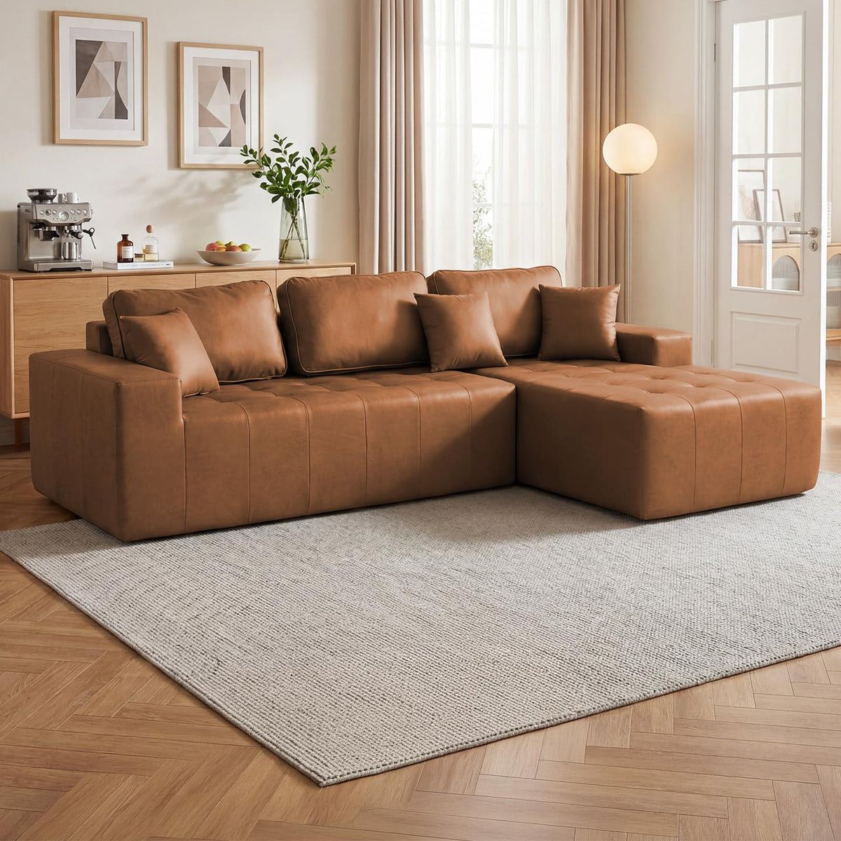 U-Shaped Sofa, Dual Chaise Sectional, 104 Inch, Camel