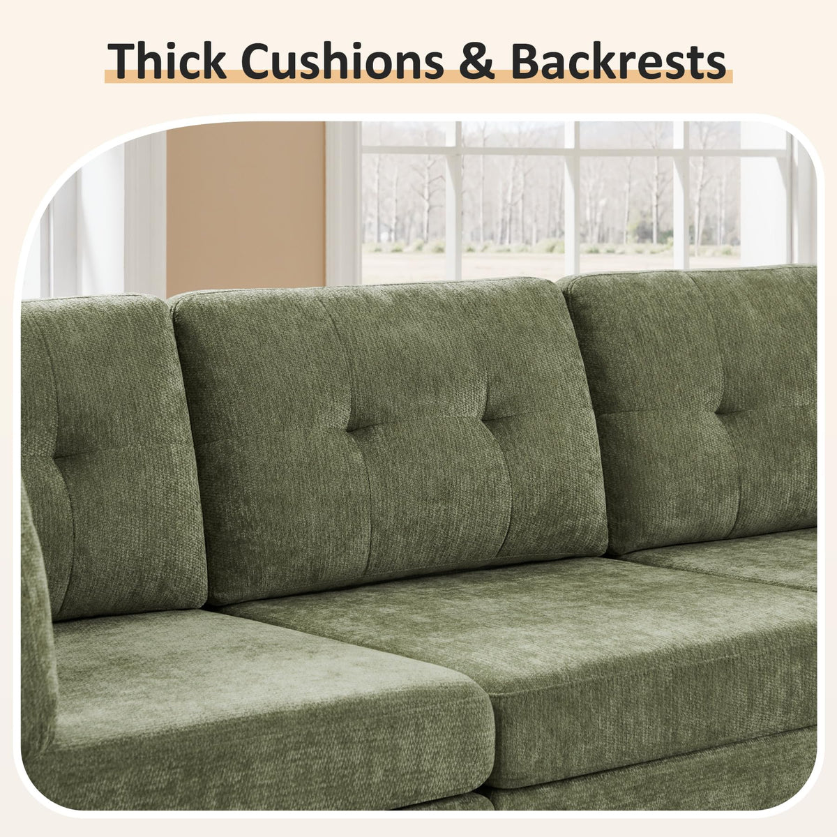 VANOMi Sectional U-Shaped Sofa for Living Room, Modualr Sofa Couch, Green