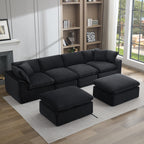 U Shaped Sectional Sofa, 141 in Cloud Couch, Black