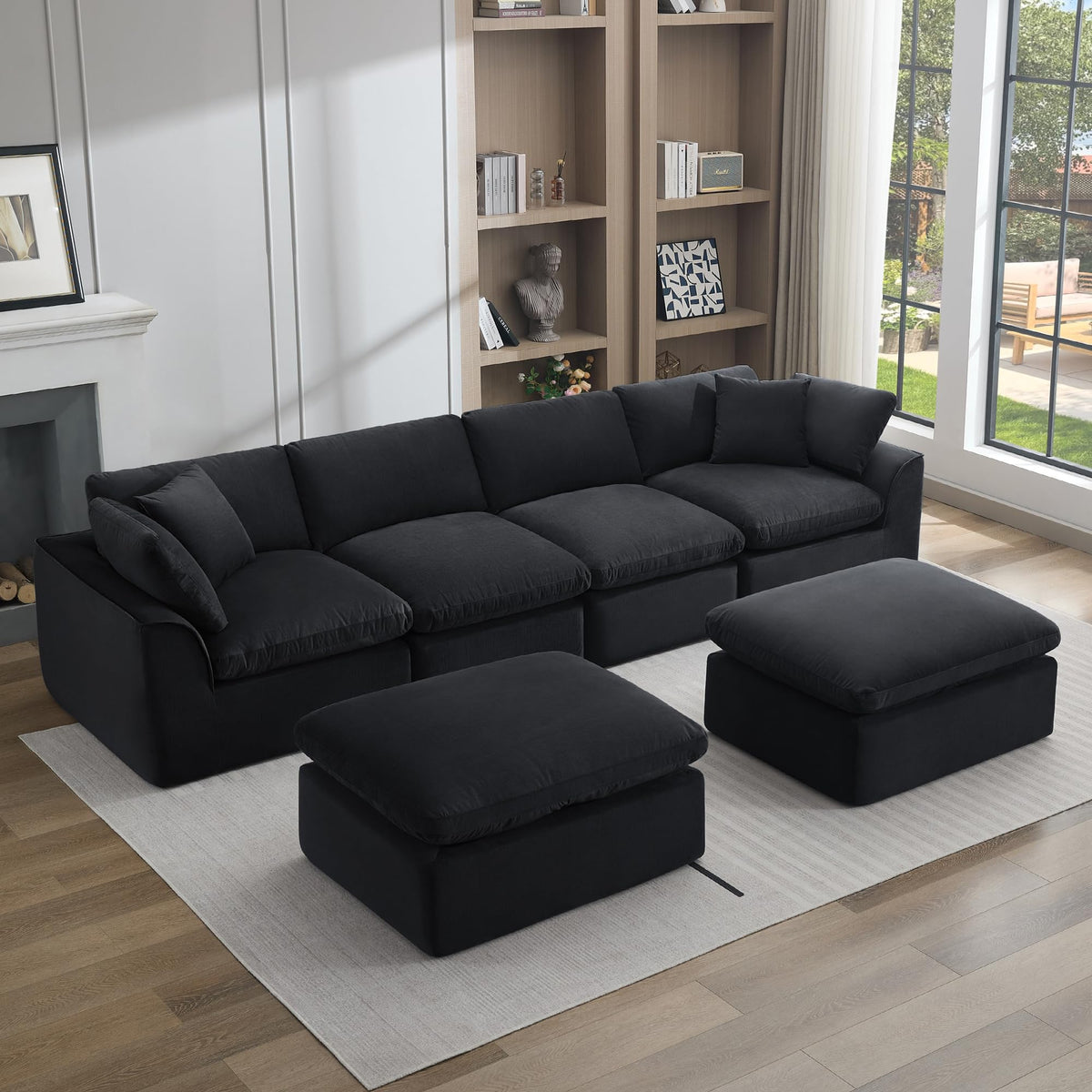 U Shaped Sectional Sofa, 141 in Cloud Couch, Black