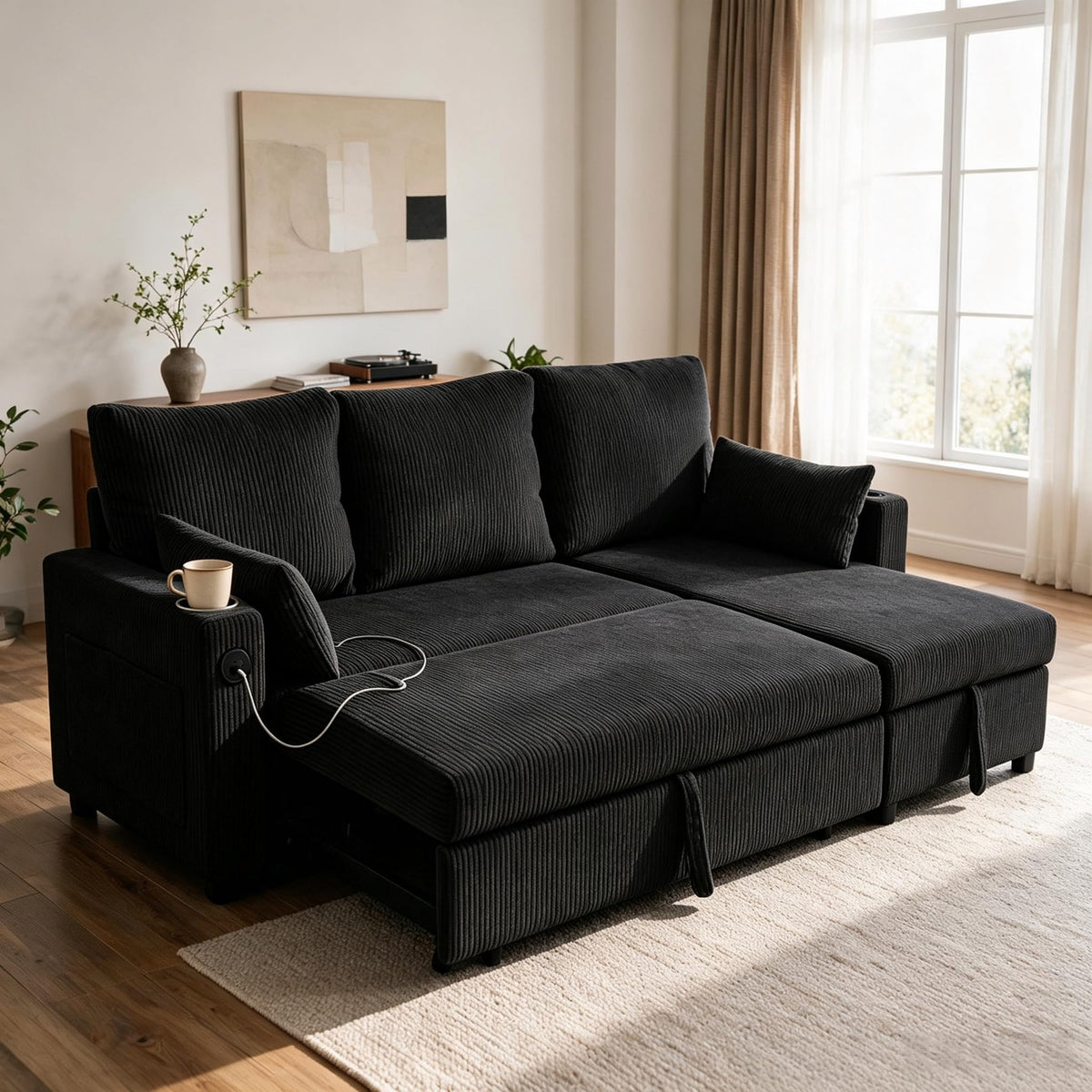 104.5" Sleeper Sectional Sofa Bed, L-Shaped Pull Out Couch