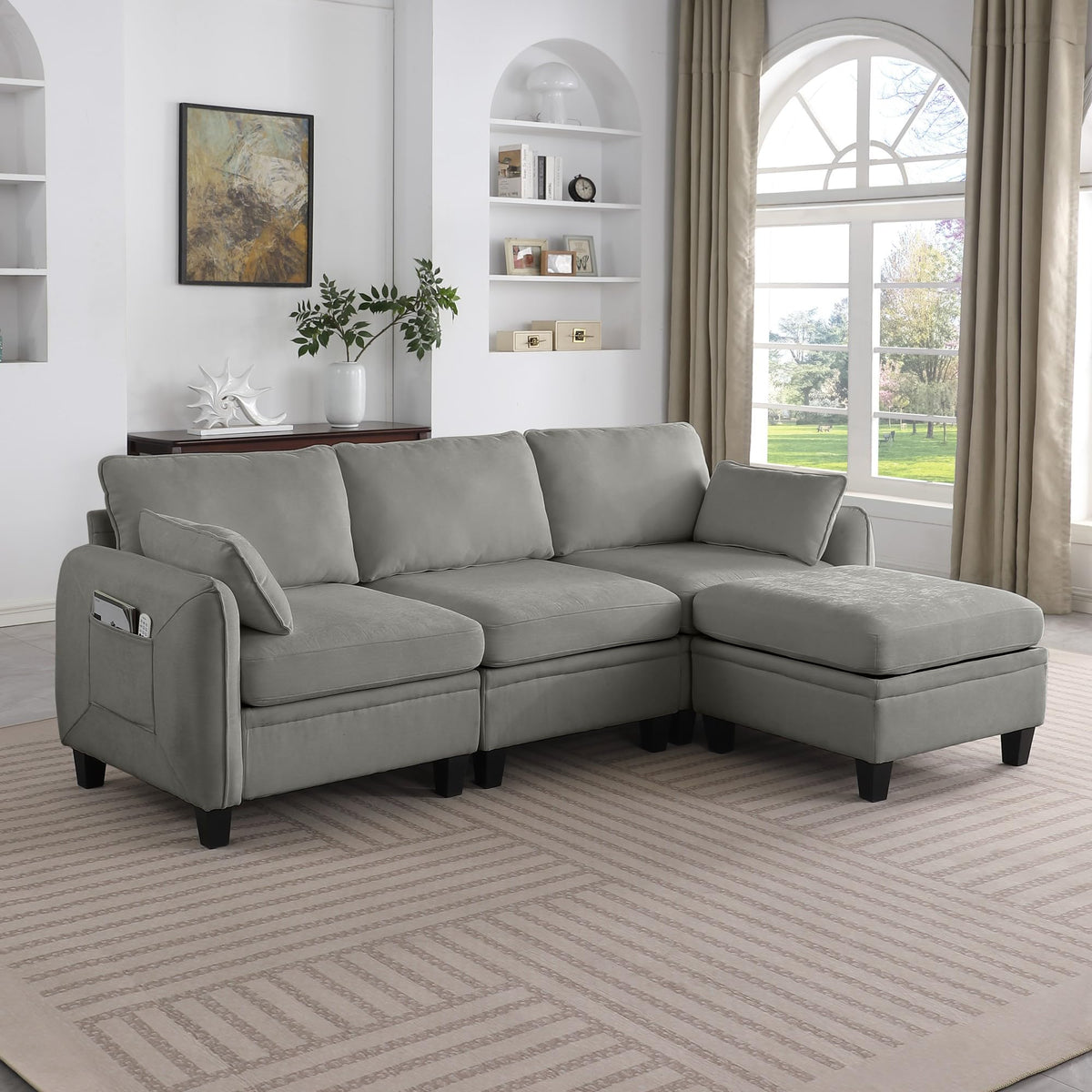 109'' Chenille Modular U Shaped Sectional Sofa DIY Combination 6 Seater Couch with Removable Seat Cushion and Storage Ottomans for Living Room/Apartment